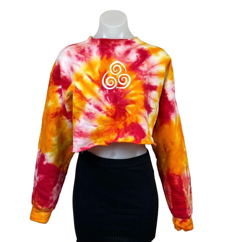 Air Nomad Tie Dye Print Multicolor Cropped Crew Long Sleeve Sweatshirt Top Sz S